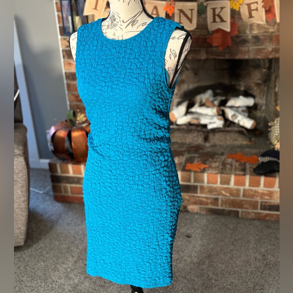Anthropologie Teal Textured Mini Dress